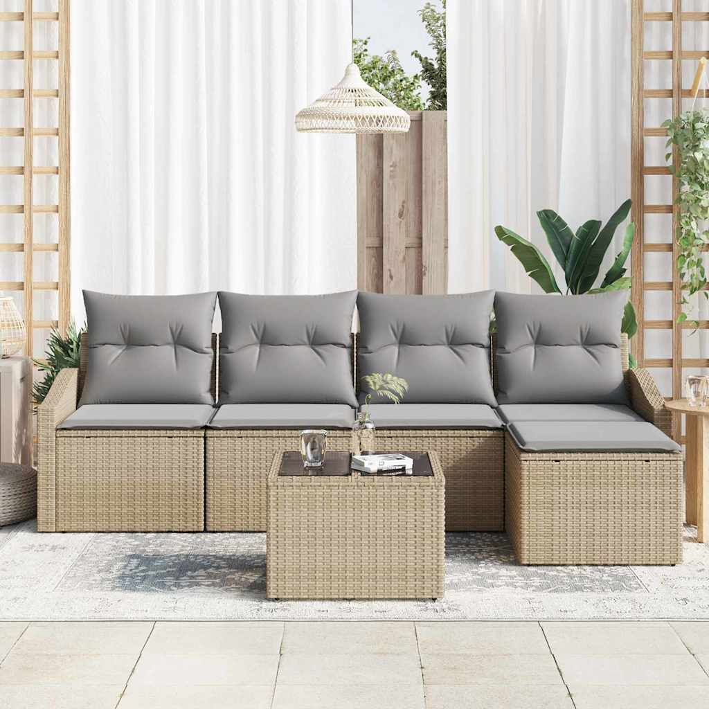 Garten Essgruppe mit Kissen 6 pcs Beige und Hellgrau